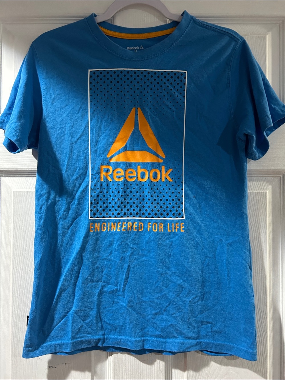 Reebok boys Blue Tee with Yellow Logo Graphic Sz XXL